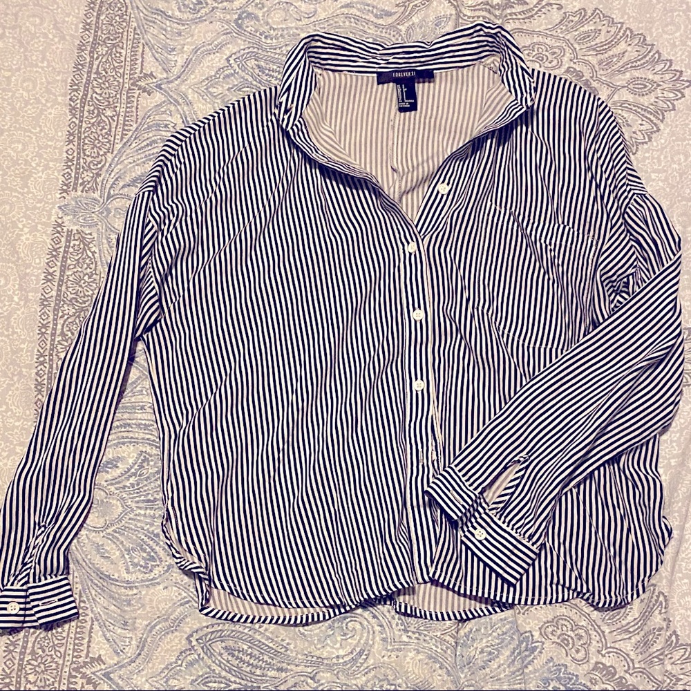 S Black & White Striped Forever 21 Button-Down